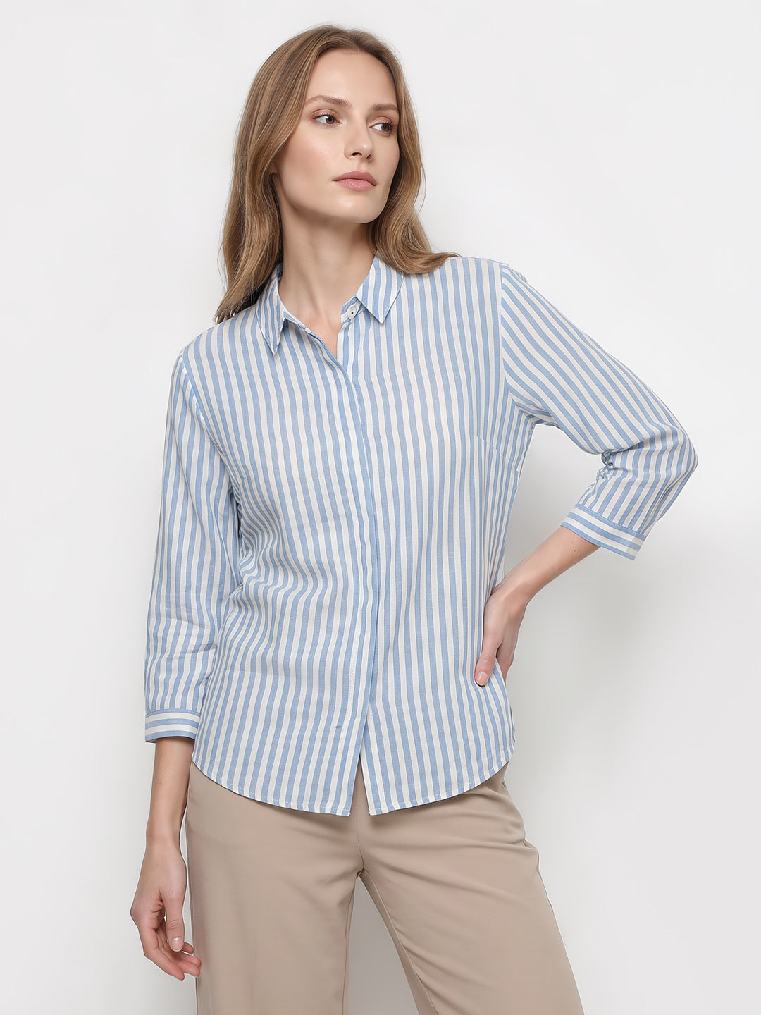 Women Blue/White Stripe Shirt