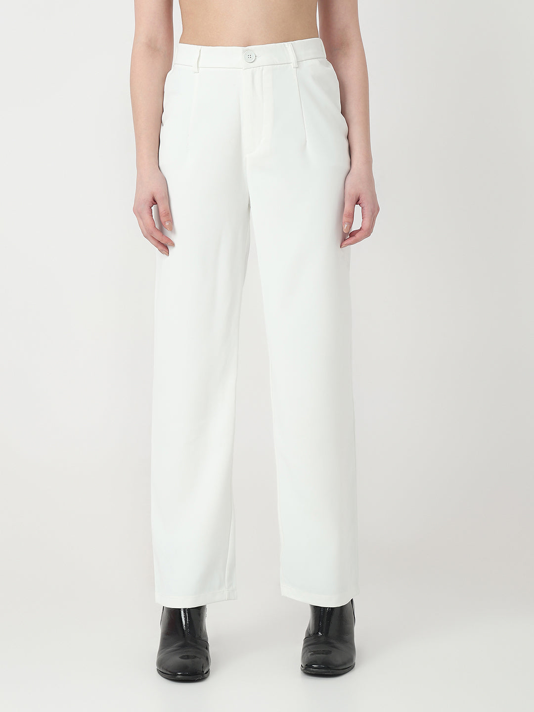 Women White High-Rise Straight Korean Pants