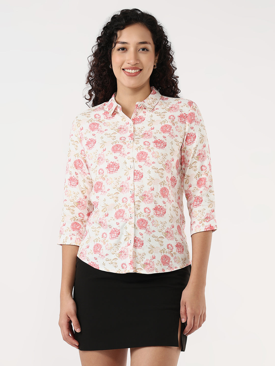 Women Pink Floral Slim Shirt