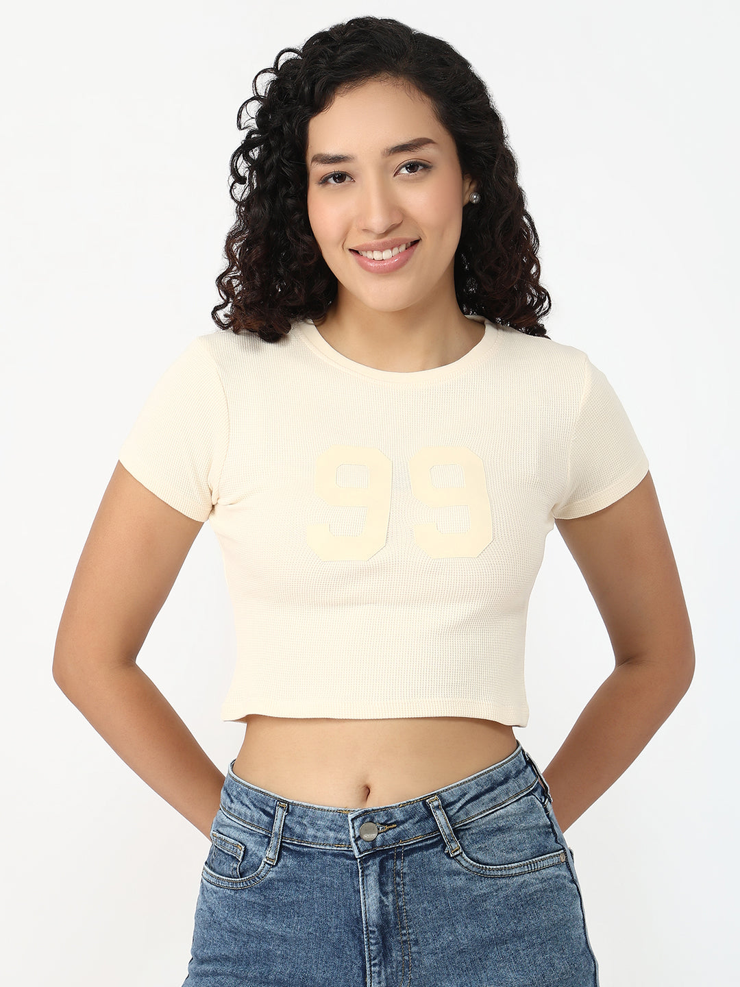 Women Beige Slim Fit Genz T-Shirt