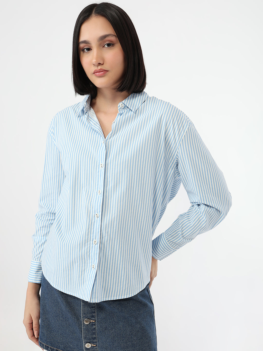 Women Sky/White Stripe Shirt