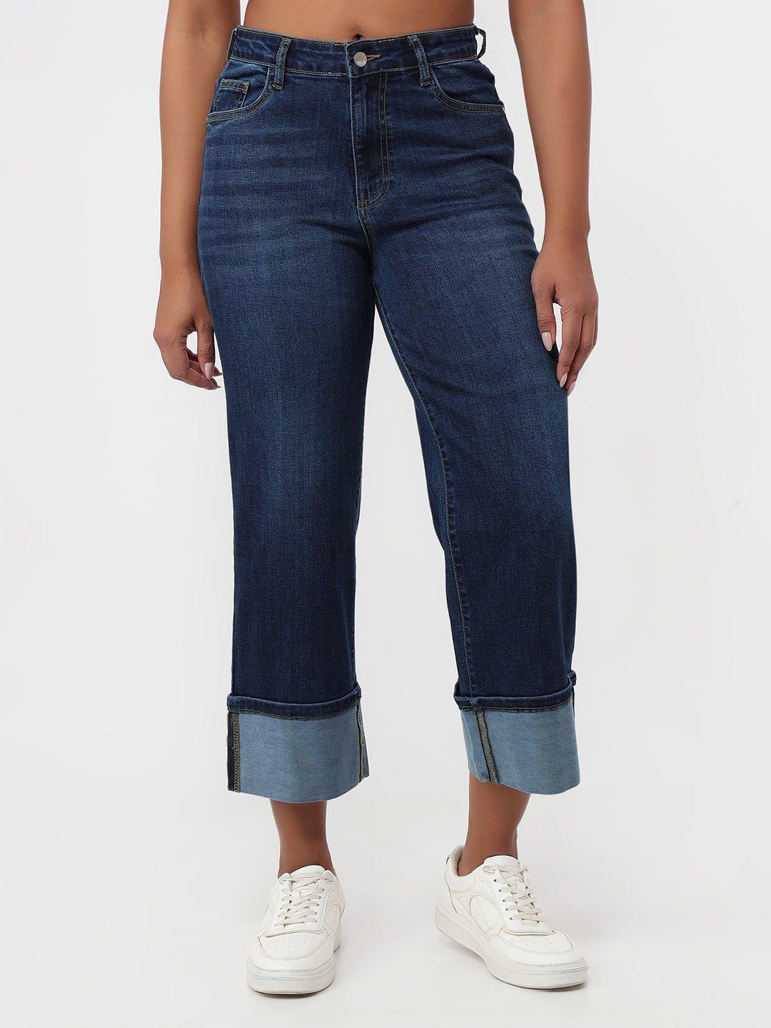 Women Blue High-Rise Crop Straight Fit Jeans
