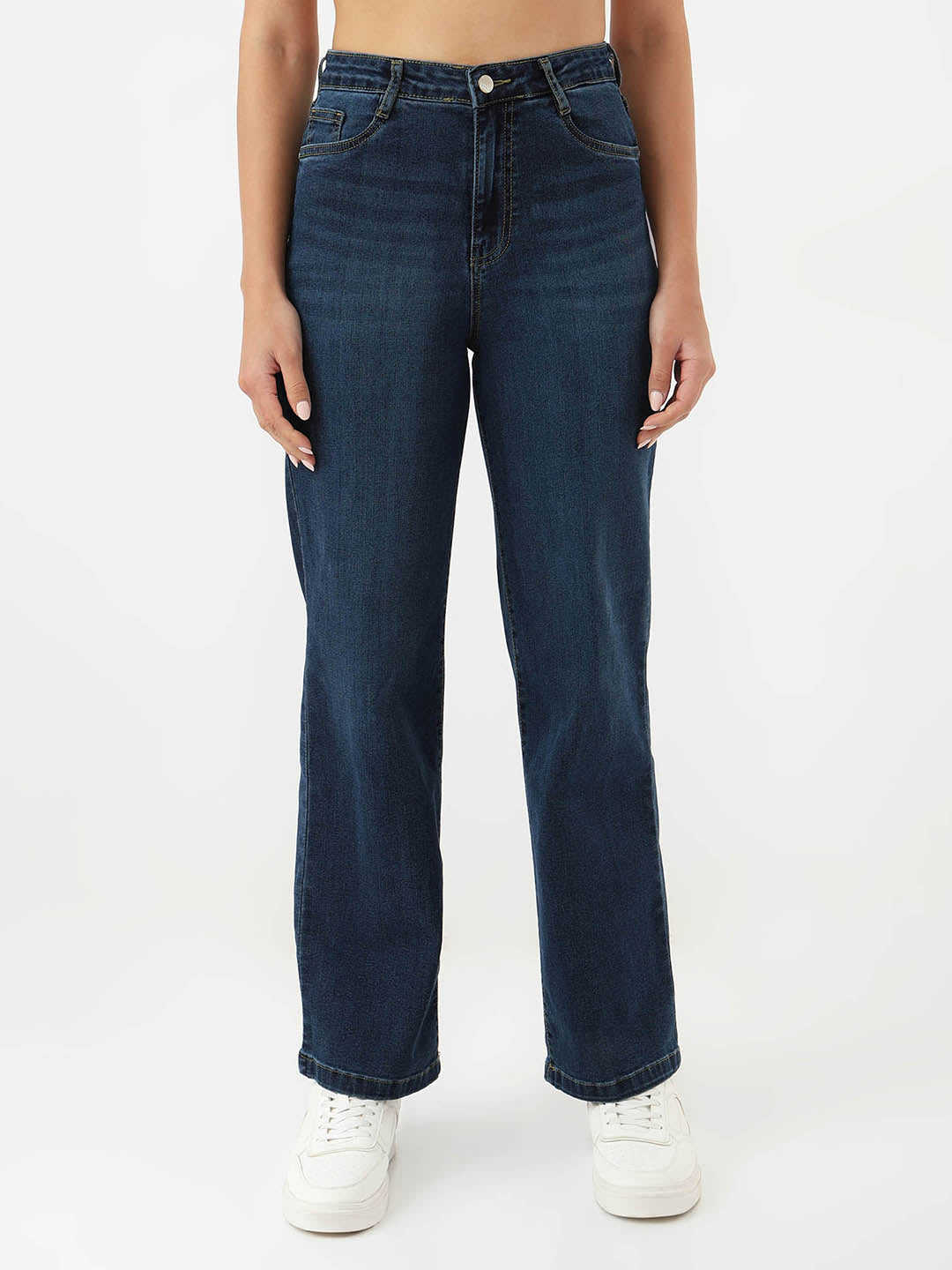 Women Dark Blue High-Rise Wide Leg Jeans
