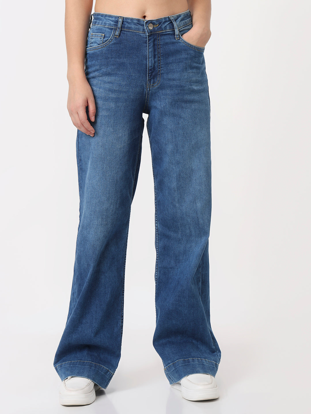 Women Blue High-Rise Wide Leg Jeans