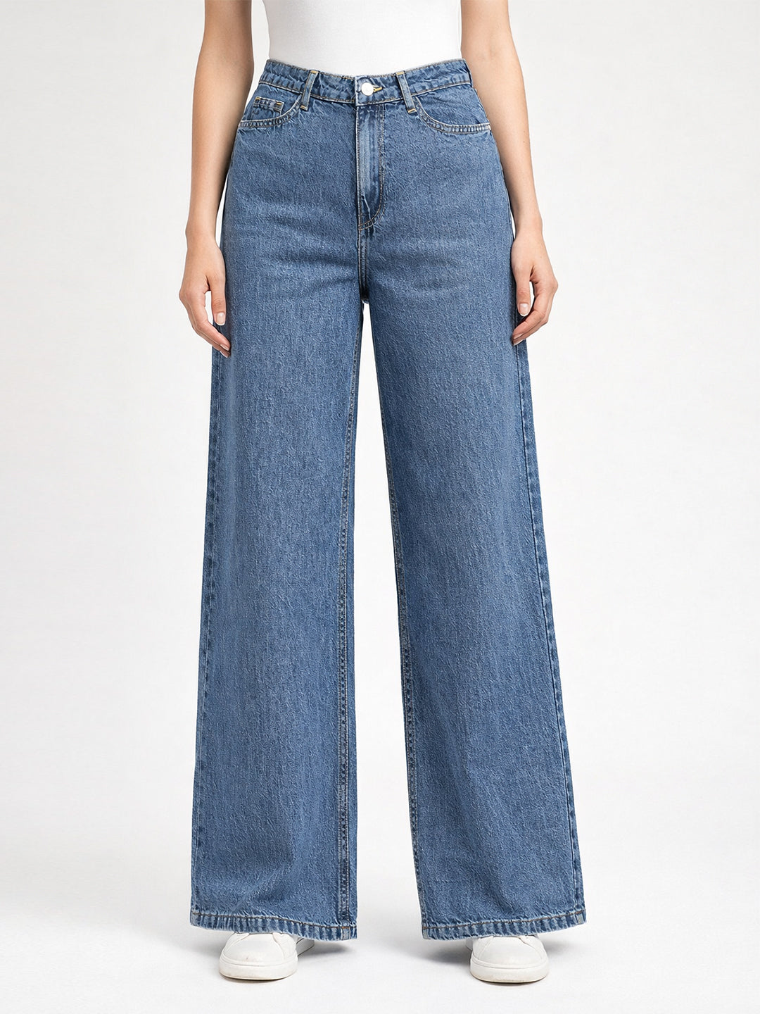 Women Blue High-Rise Super Wide Leg Jeans
