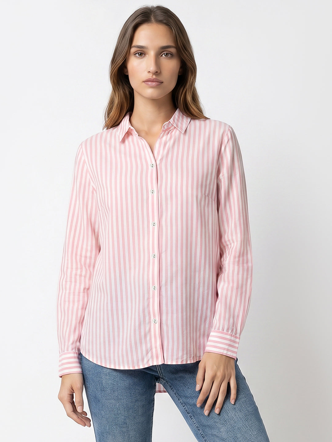 Women Peach Pink/White Shirt