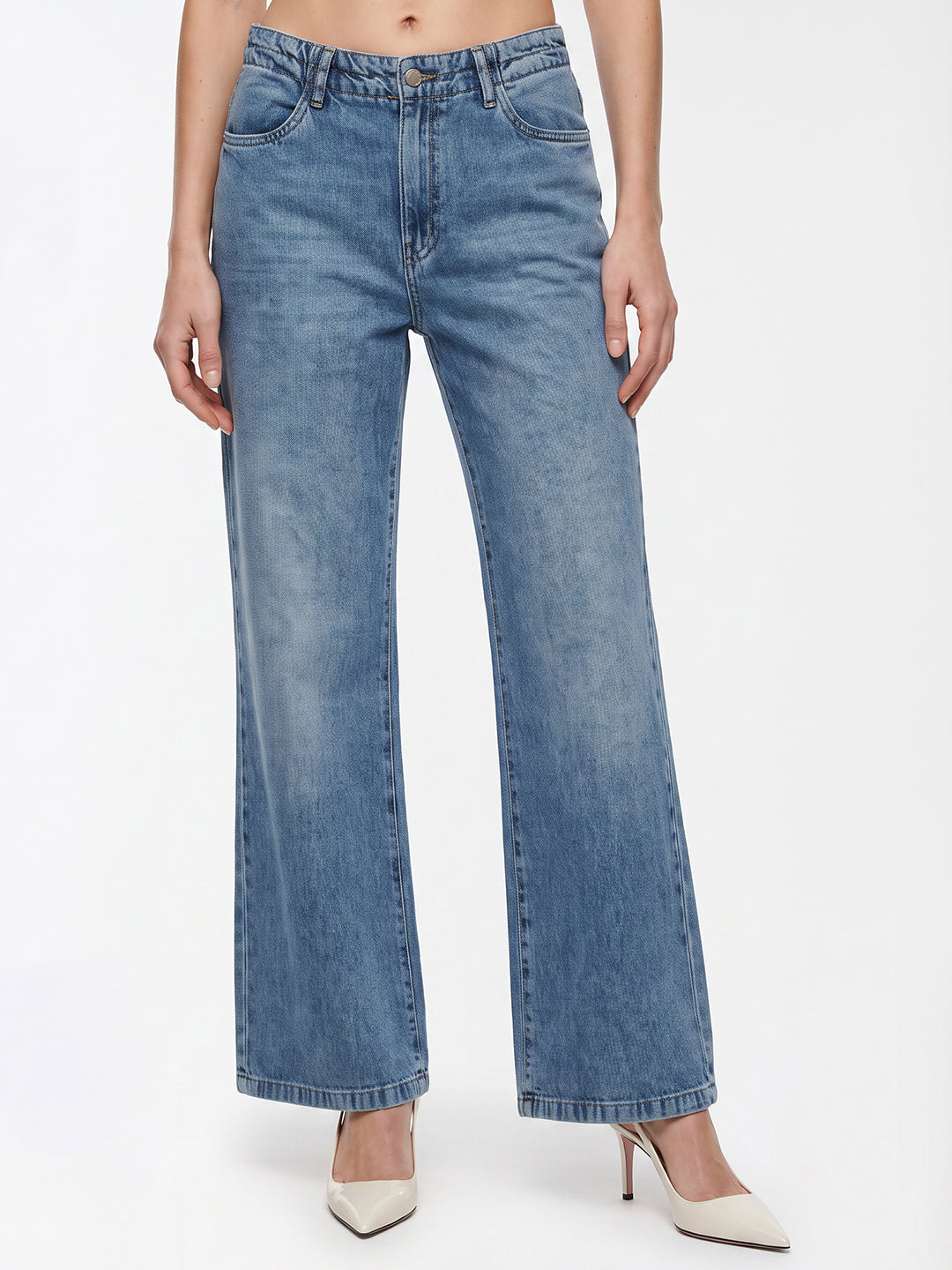 Women Blue High-Rise Super Wide Leg Jeans