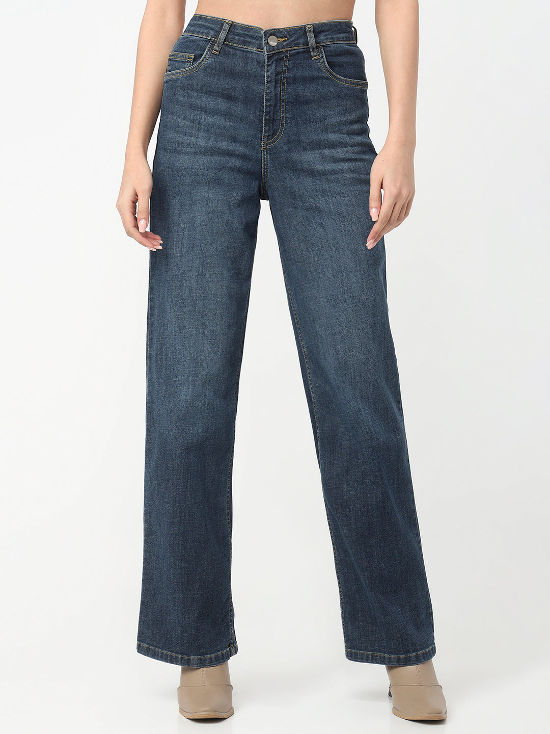 Women Blue High-Rise Wide Leg Jeans