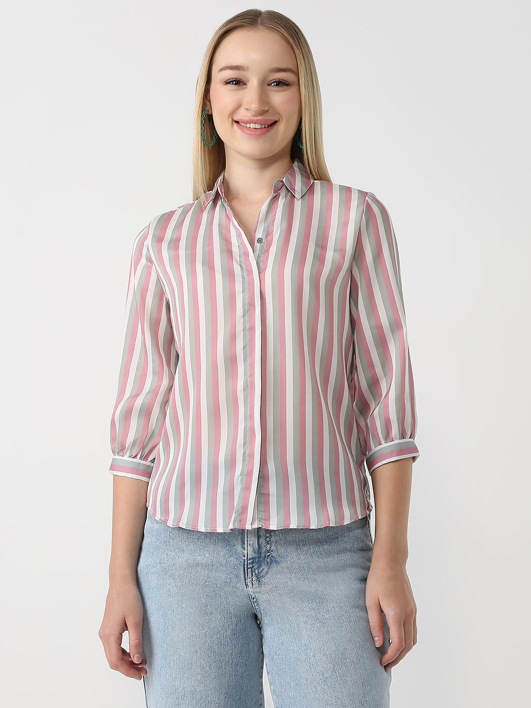 Women Pink/Cement Stripe Shirt