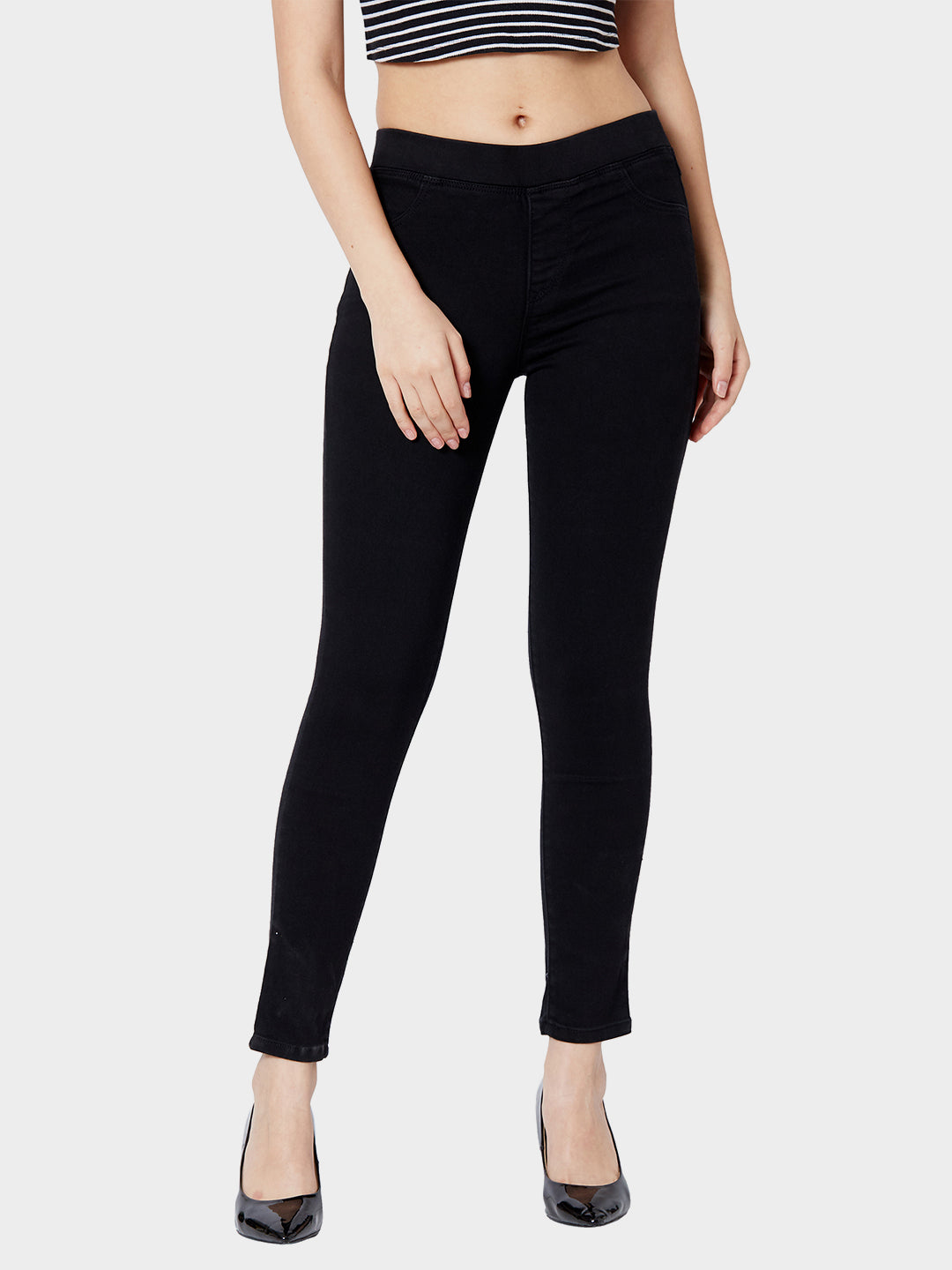 Women Black Mid-Rise Denim Leggings