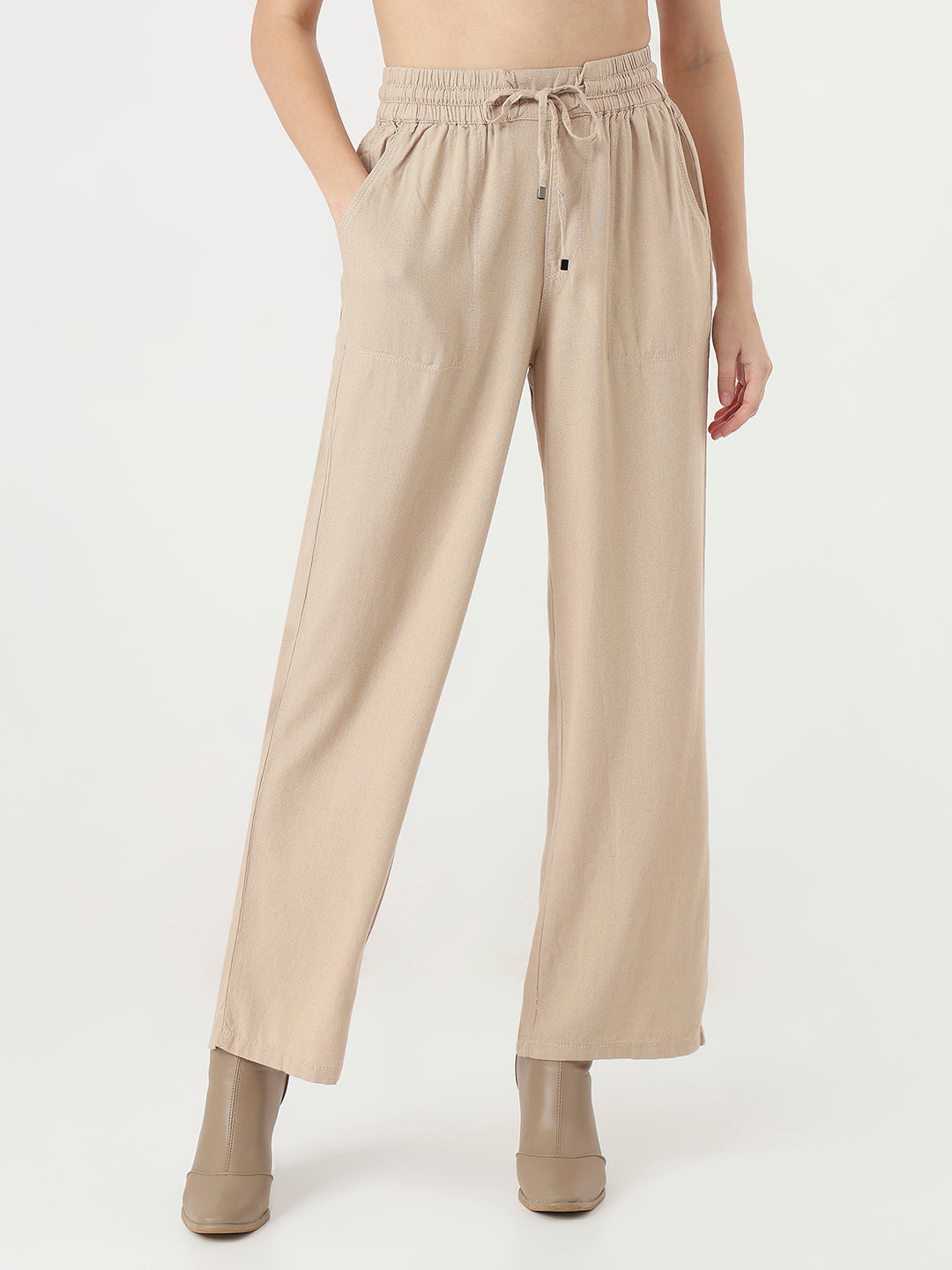 Women Oatmilk Wide Leg Trousers