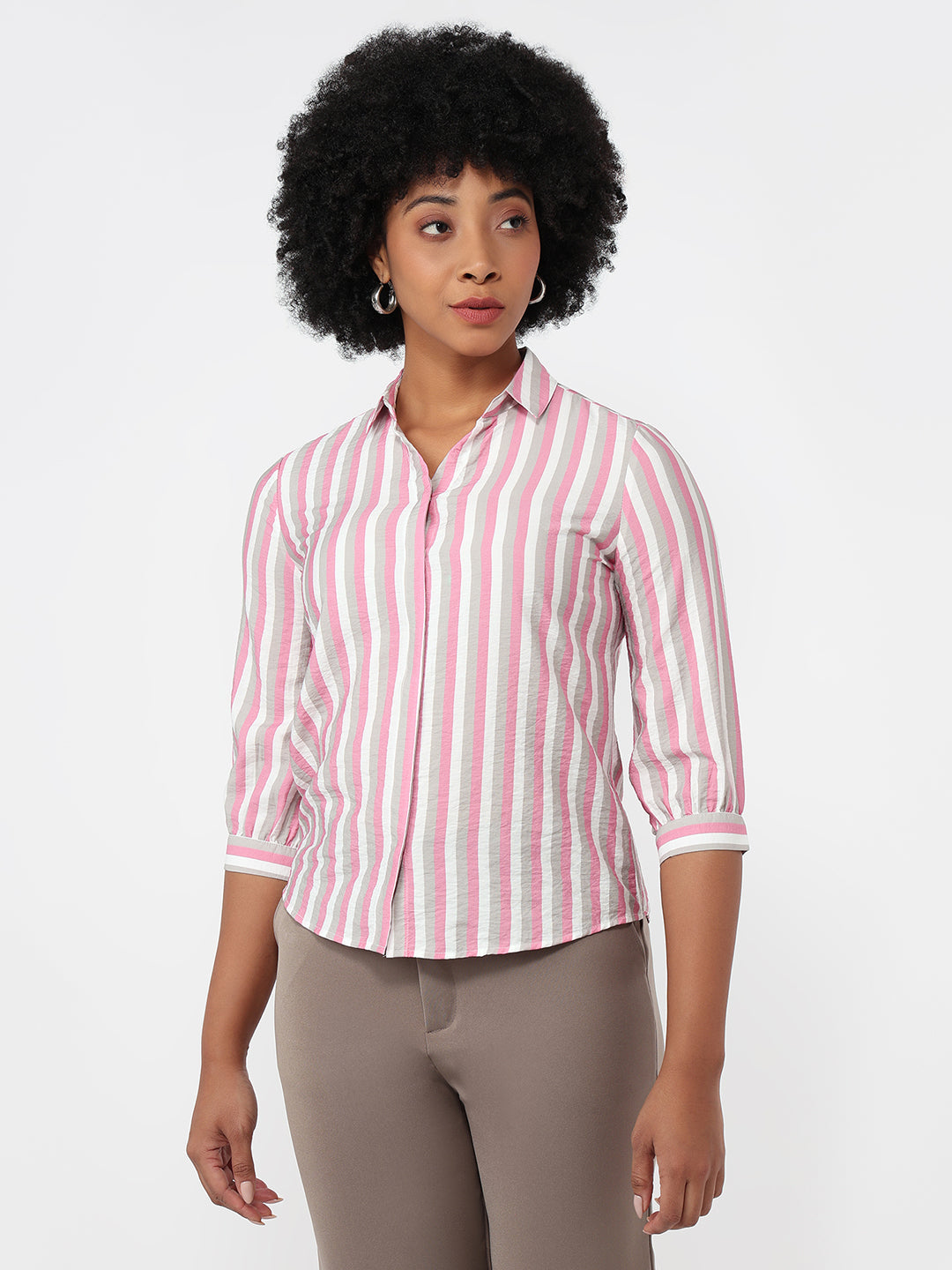 Women Pink/Cement Slim Fit Shirt
