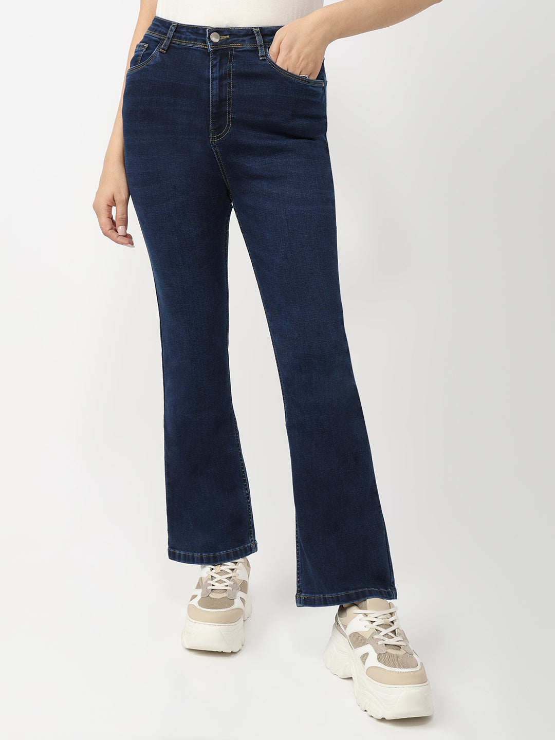 Women Blue Mini Flare Jeans