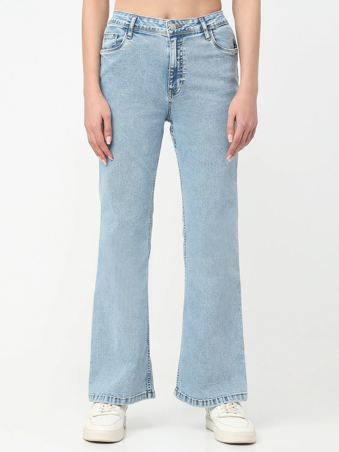 Women Light Blue High-Rise Flare Jeans