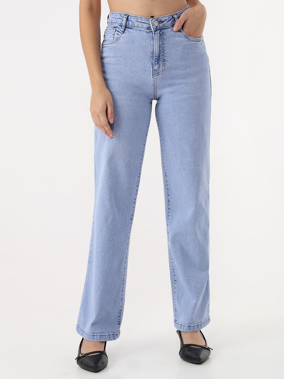 Women Light Blue High-Rise Straight Jeans