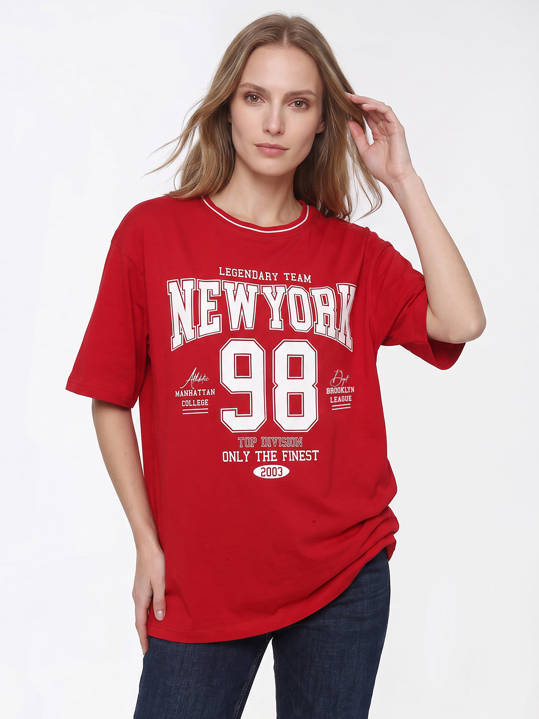 Women Red Oversized T-Shirt