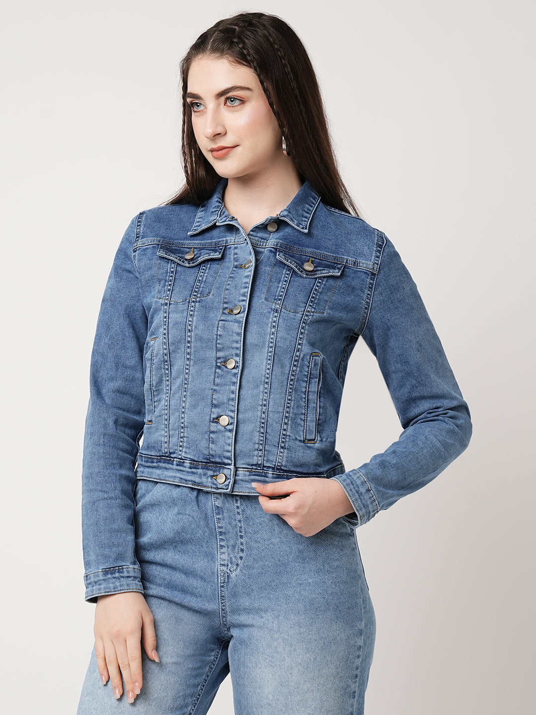 Women Blue Slim Fit Denim Jacket
