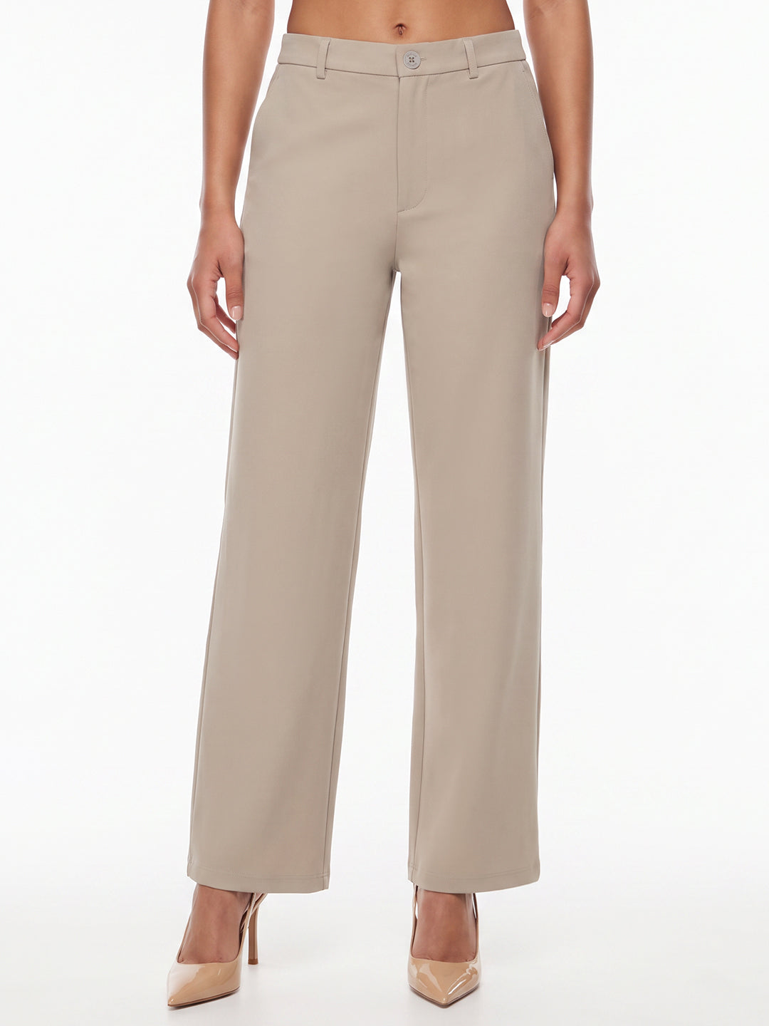 Beige High-Rise Straight Fit Korean Pants