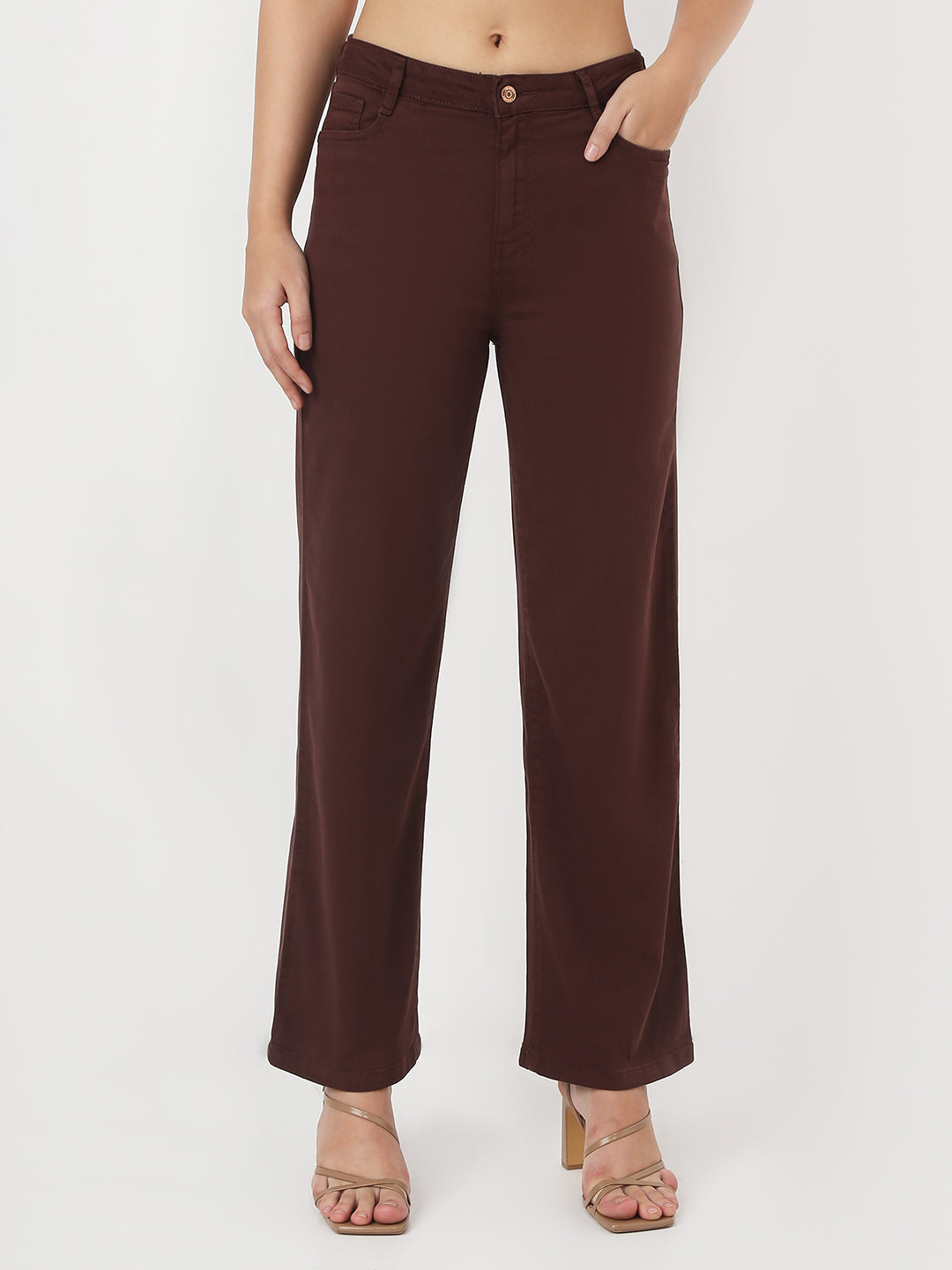 Women Sepia High-Rise Straight Fit Jeans