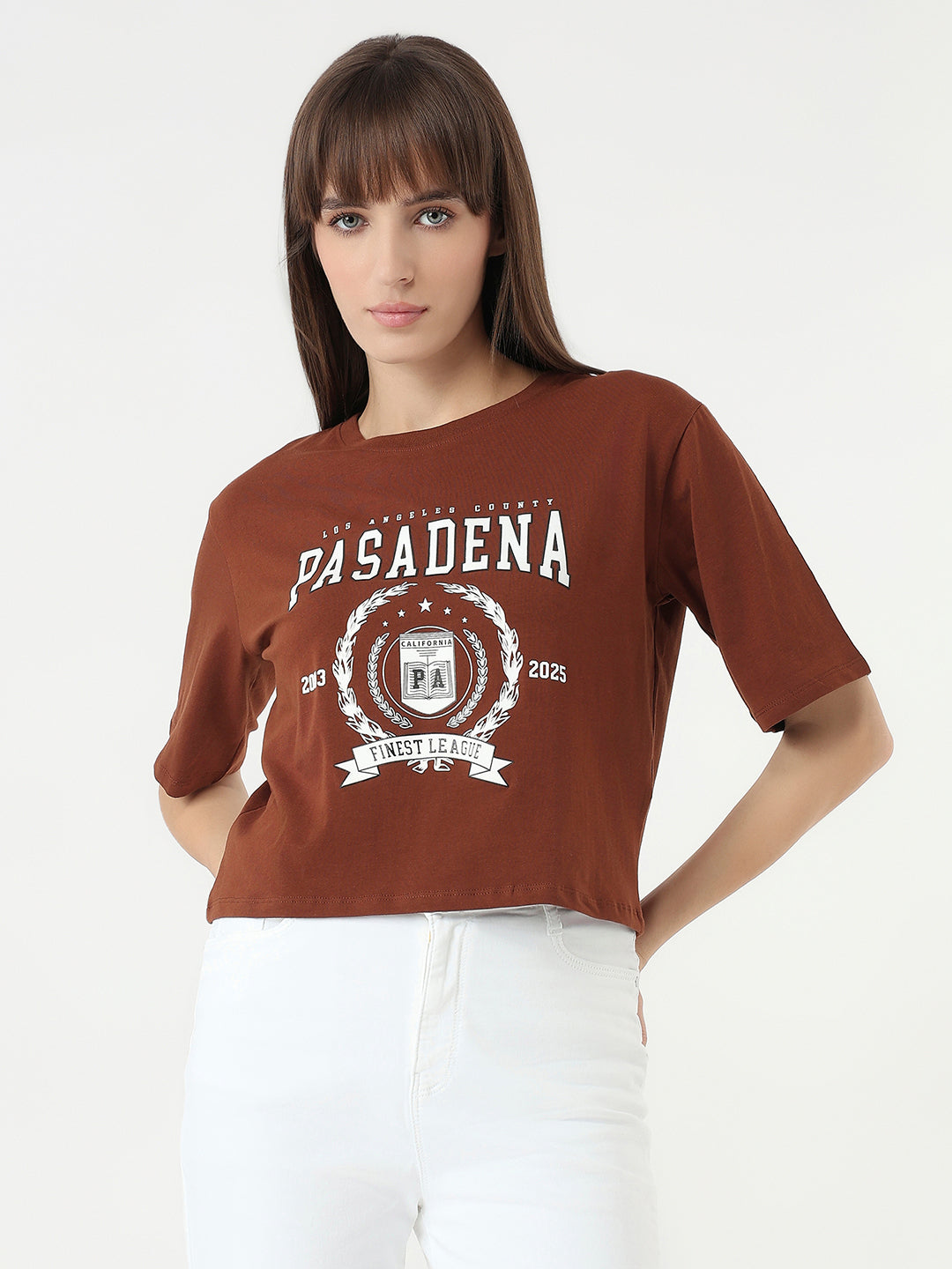 Women Sepia Graphic Crop Tees