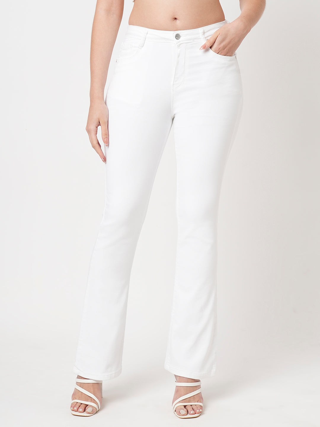 Women White High-Rise Mini Flare Jeans