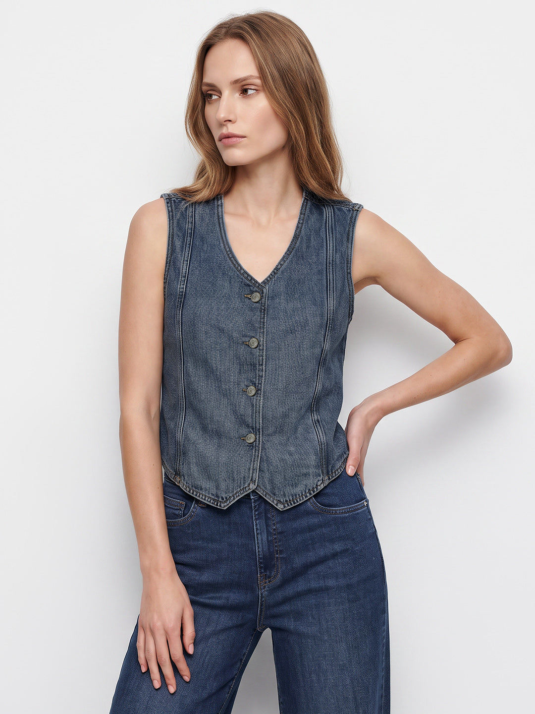 Women Blue Denim Vest