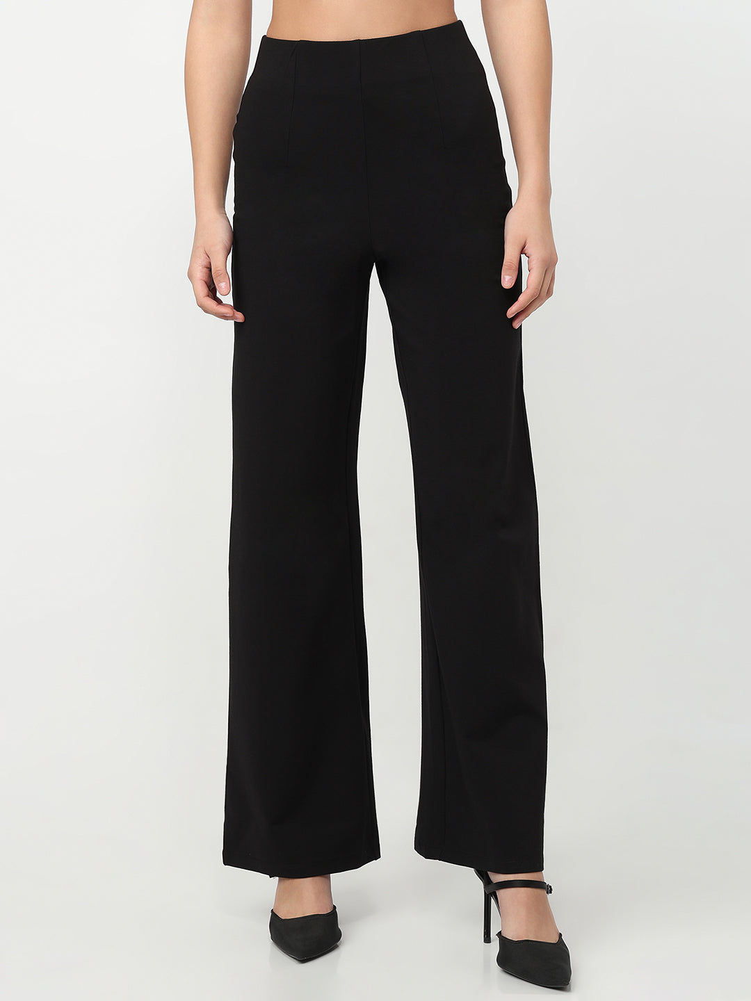 Women Black Super Wide Leg Treggings