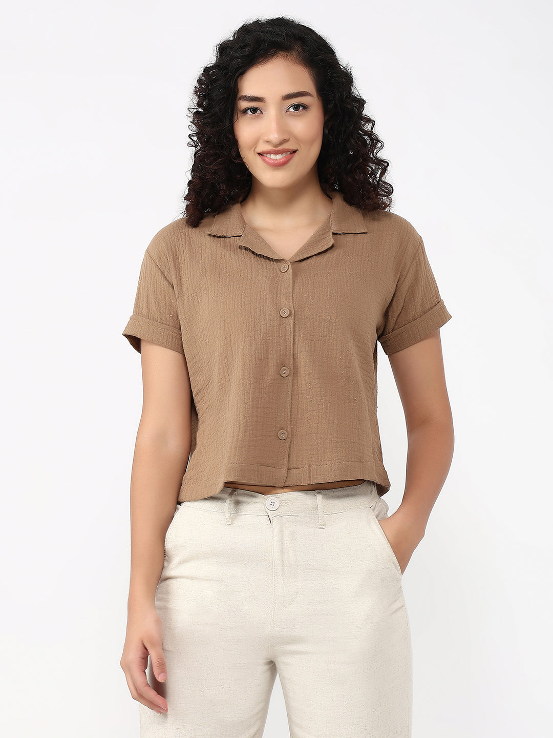 Women Brown Crop Shirt