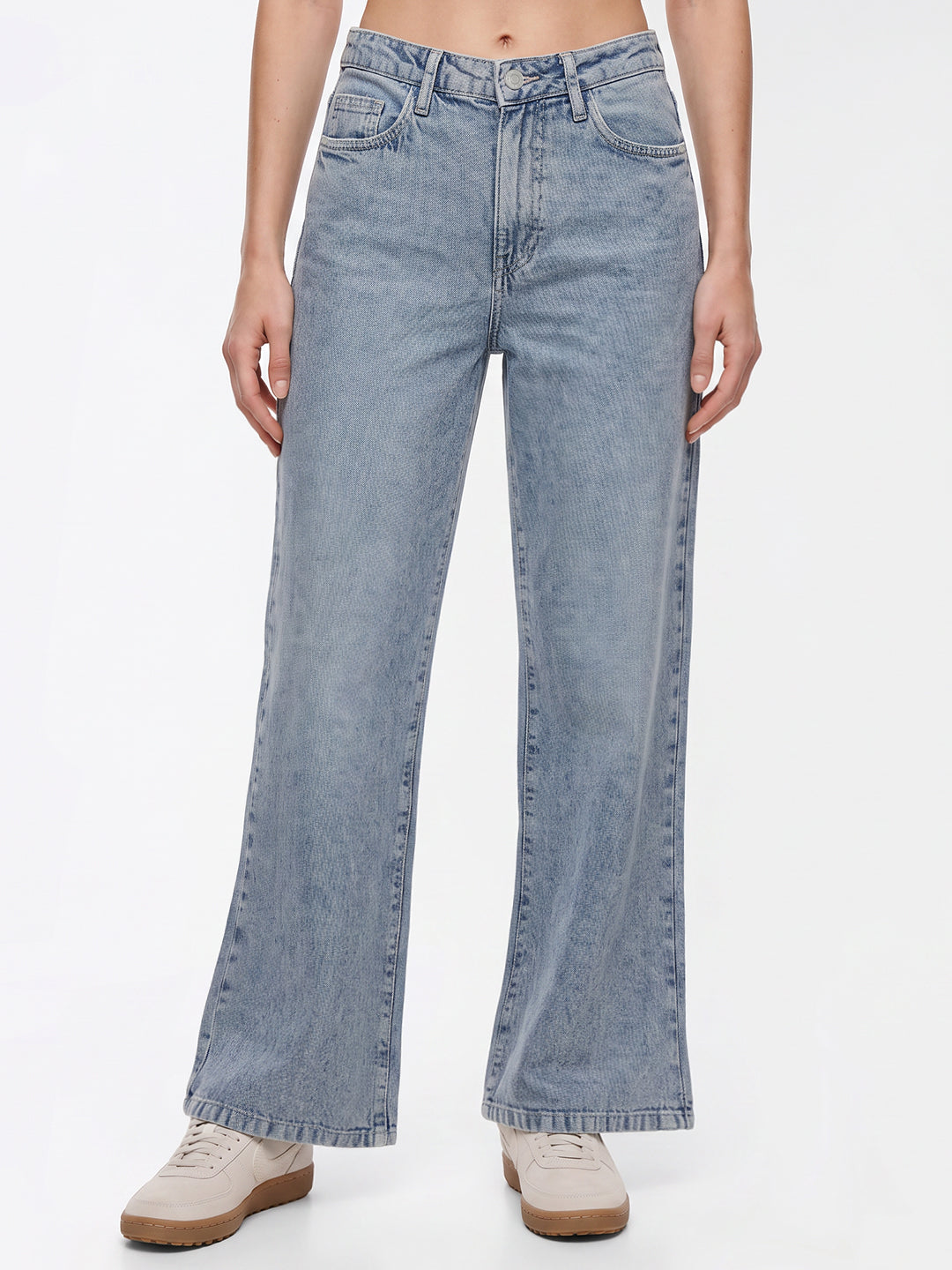 Women Light Blue High-Rise Super Wide Leg Jeans