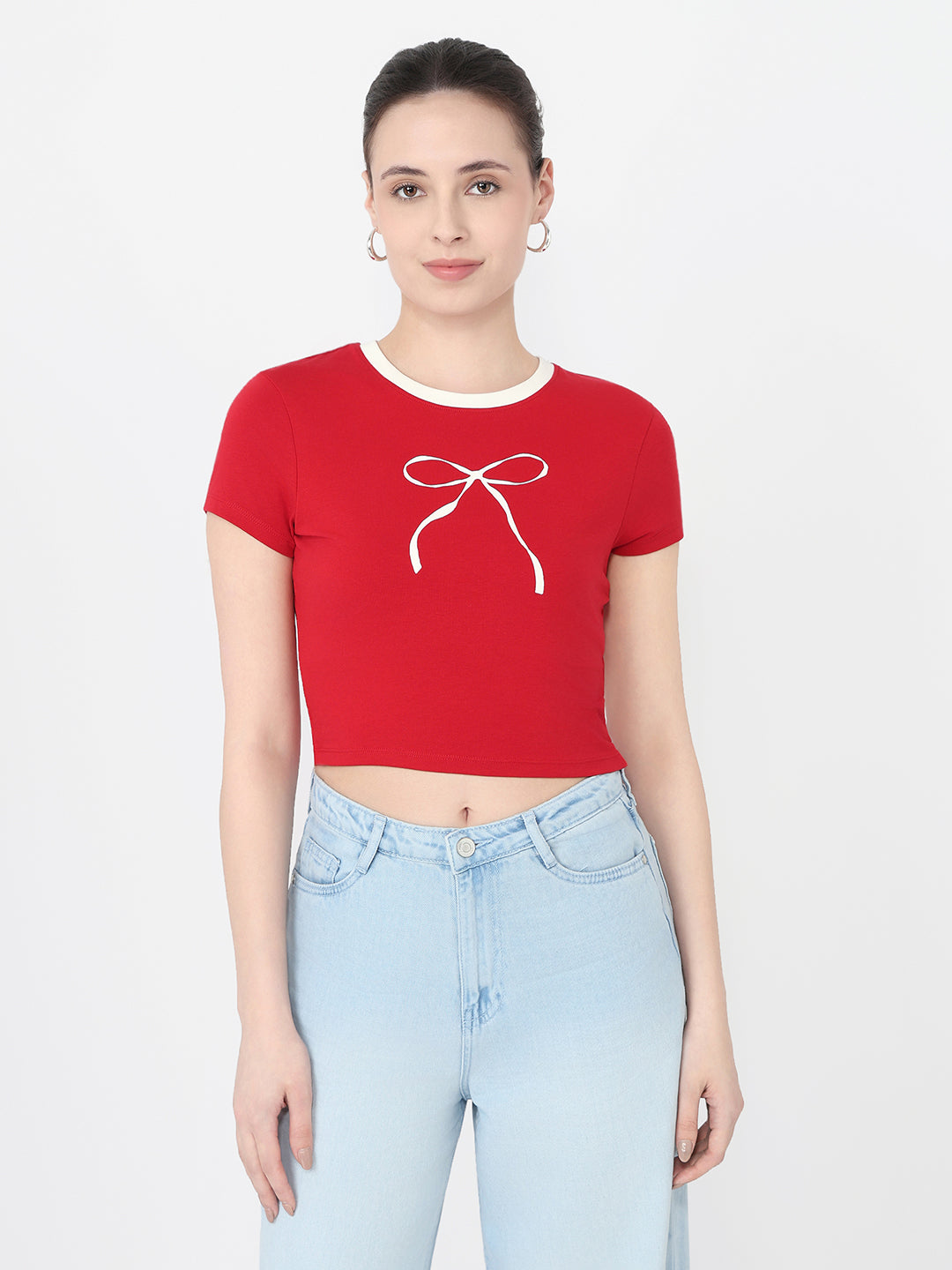 Women Red Slim Fit Genz T-Shirt