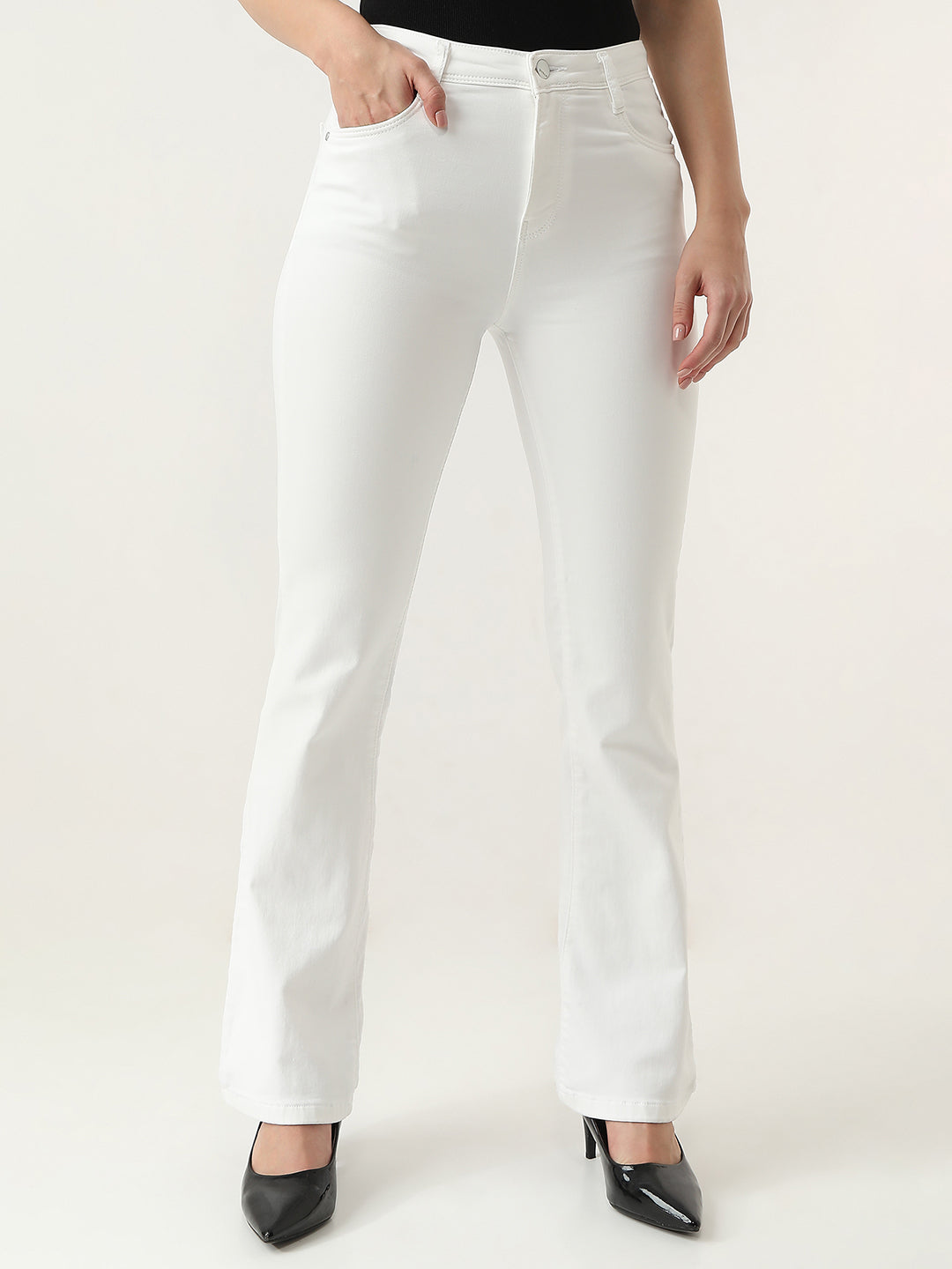 Women High-Rise Mini Flared Jeans