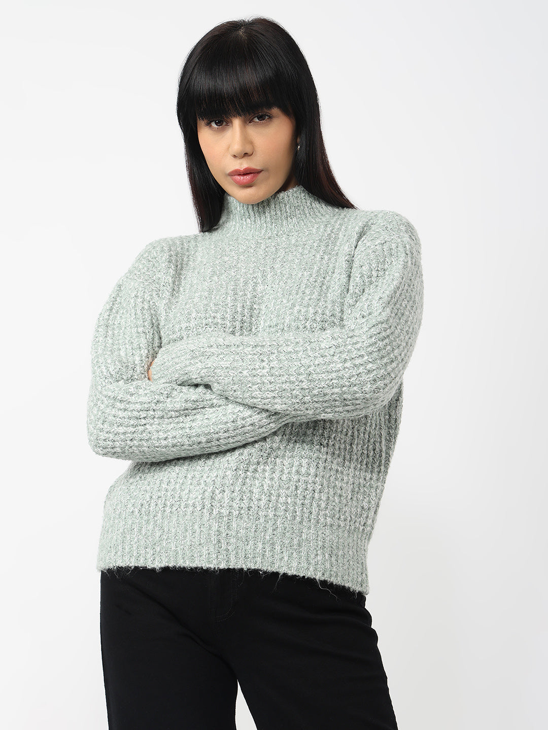 Women Mint Slim Fit Sweater