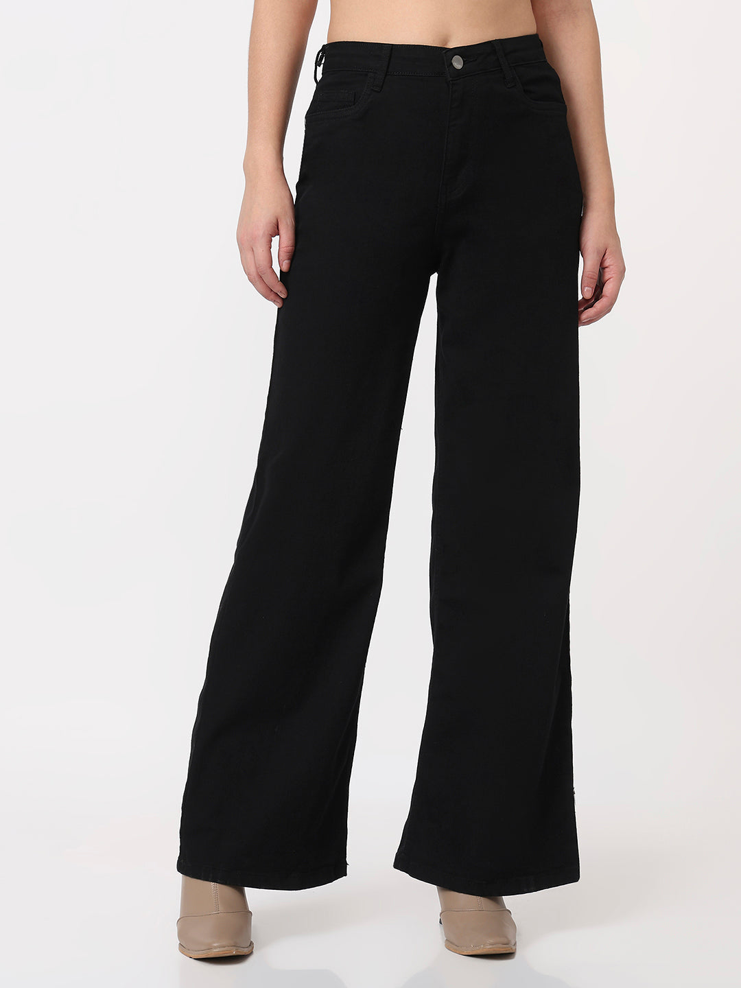 Black Super Wide Leg Jeans