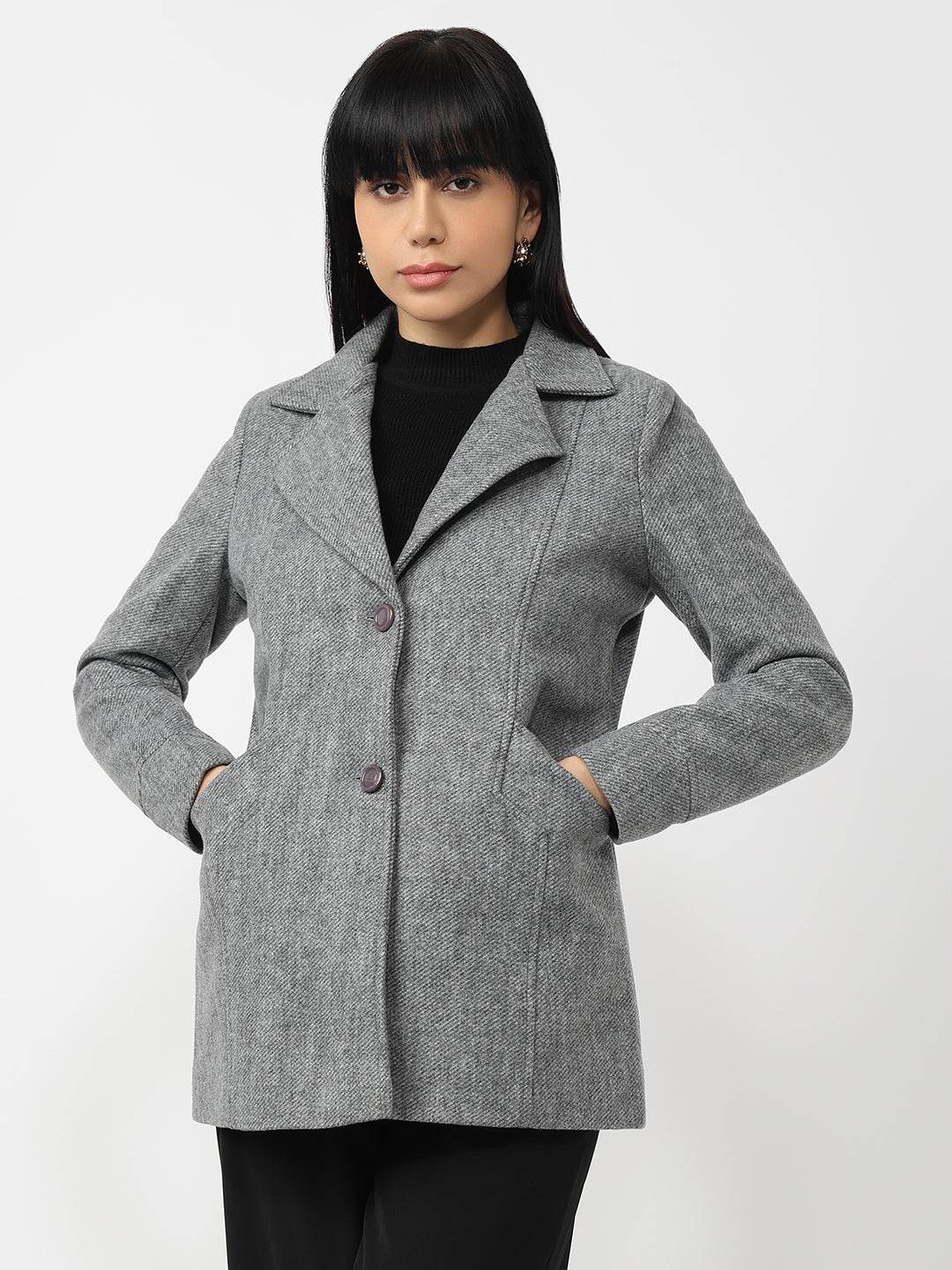 Women Grey Slim Fit Coat