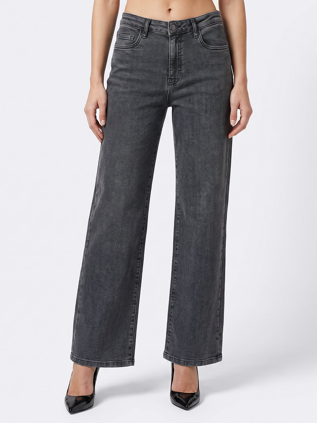 Women Slate Blue Mid-Rise Wide Leg Jeans