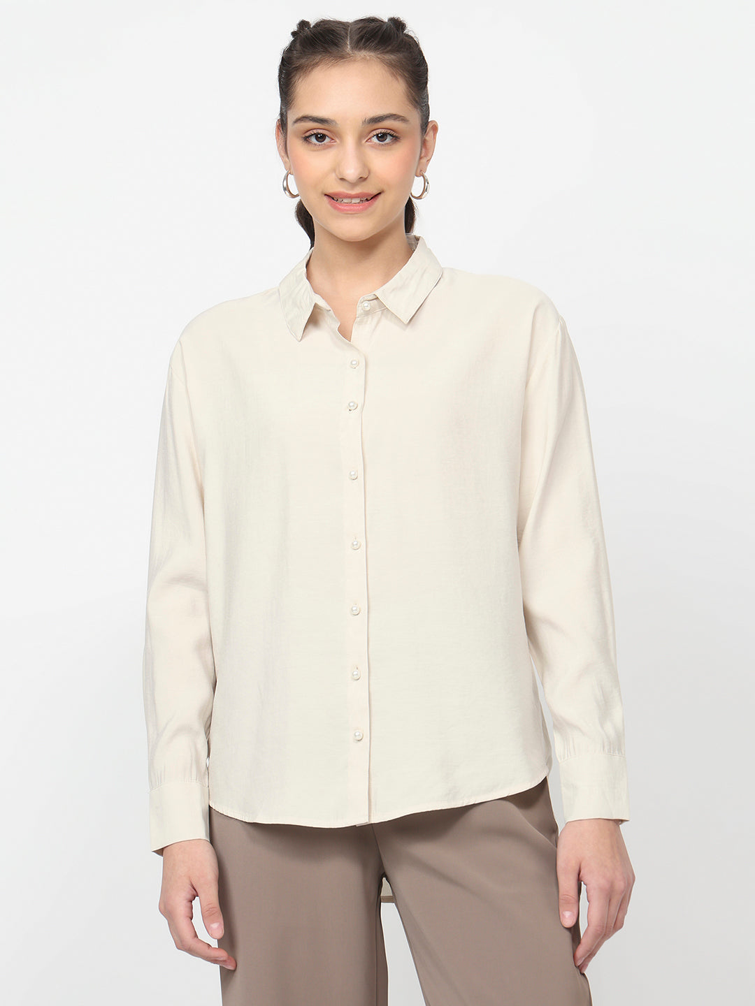 Women Coconut Cream Oversized Shirt