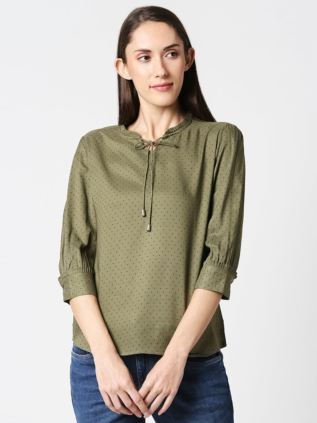 Women Olive Polka Dot Top