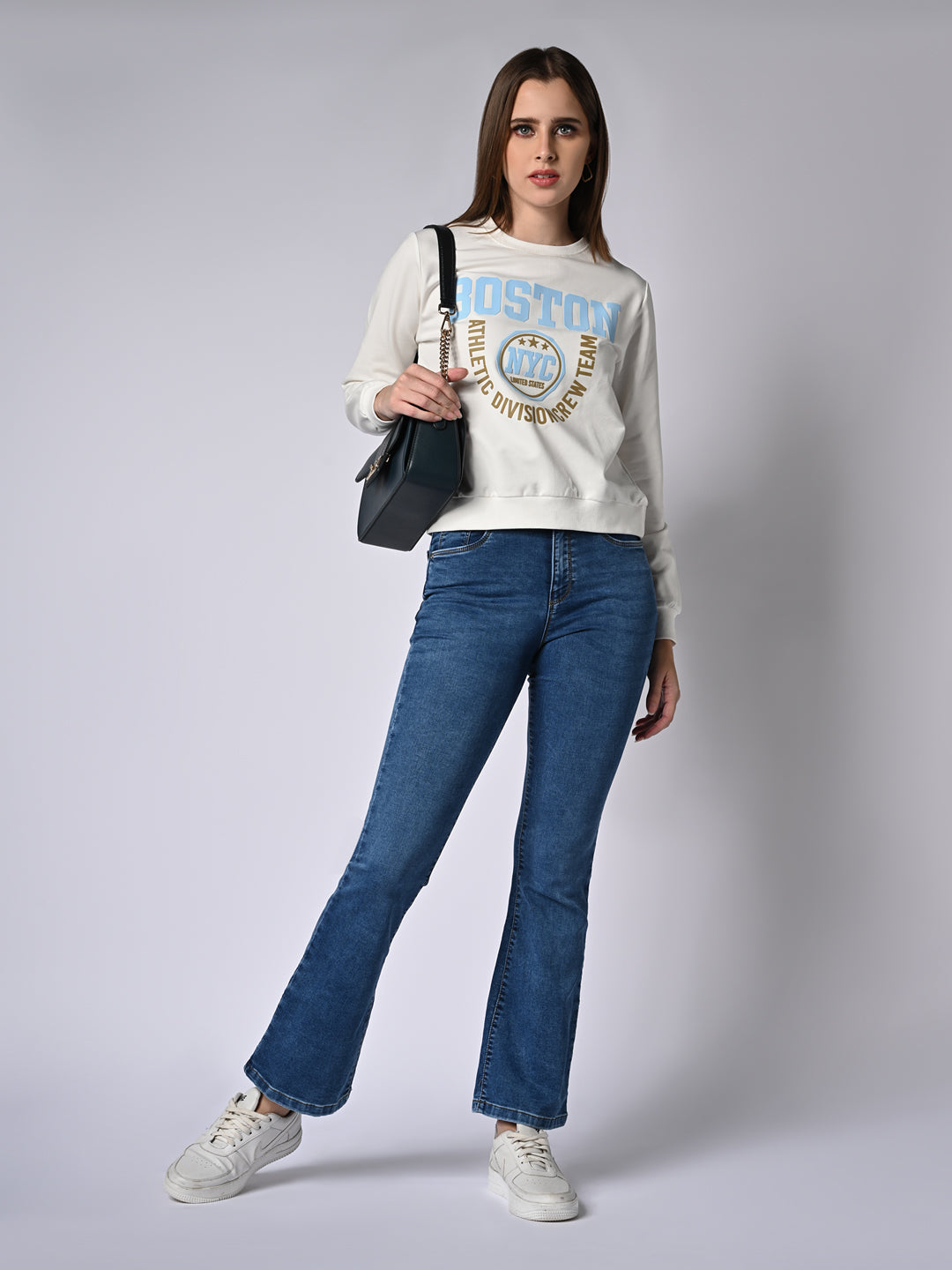 Women Off White Slim Fit Sweatshirt