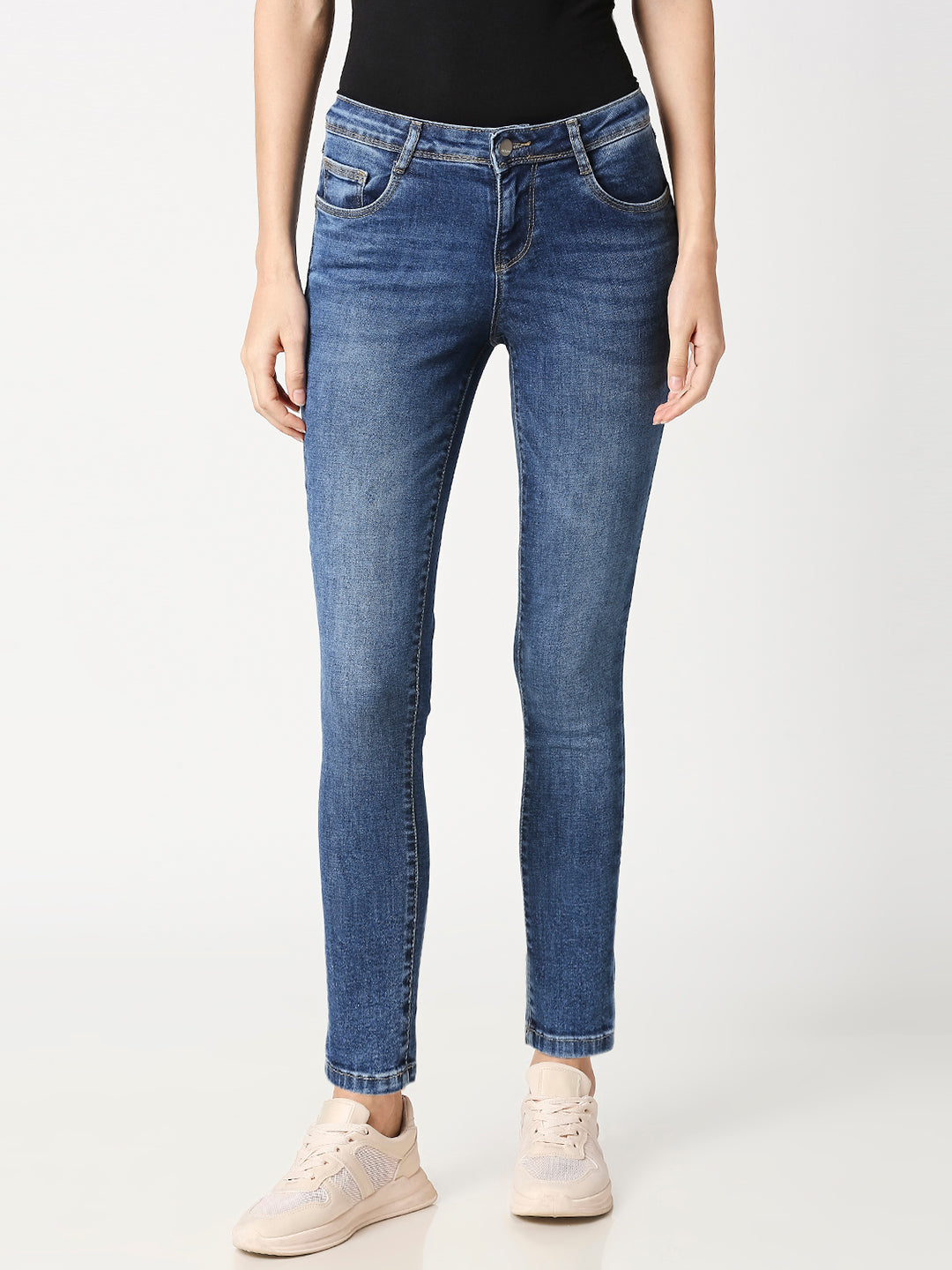 Women Blue Mid-Rise Skinny Crop Jeans
