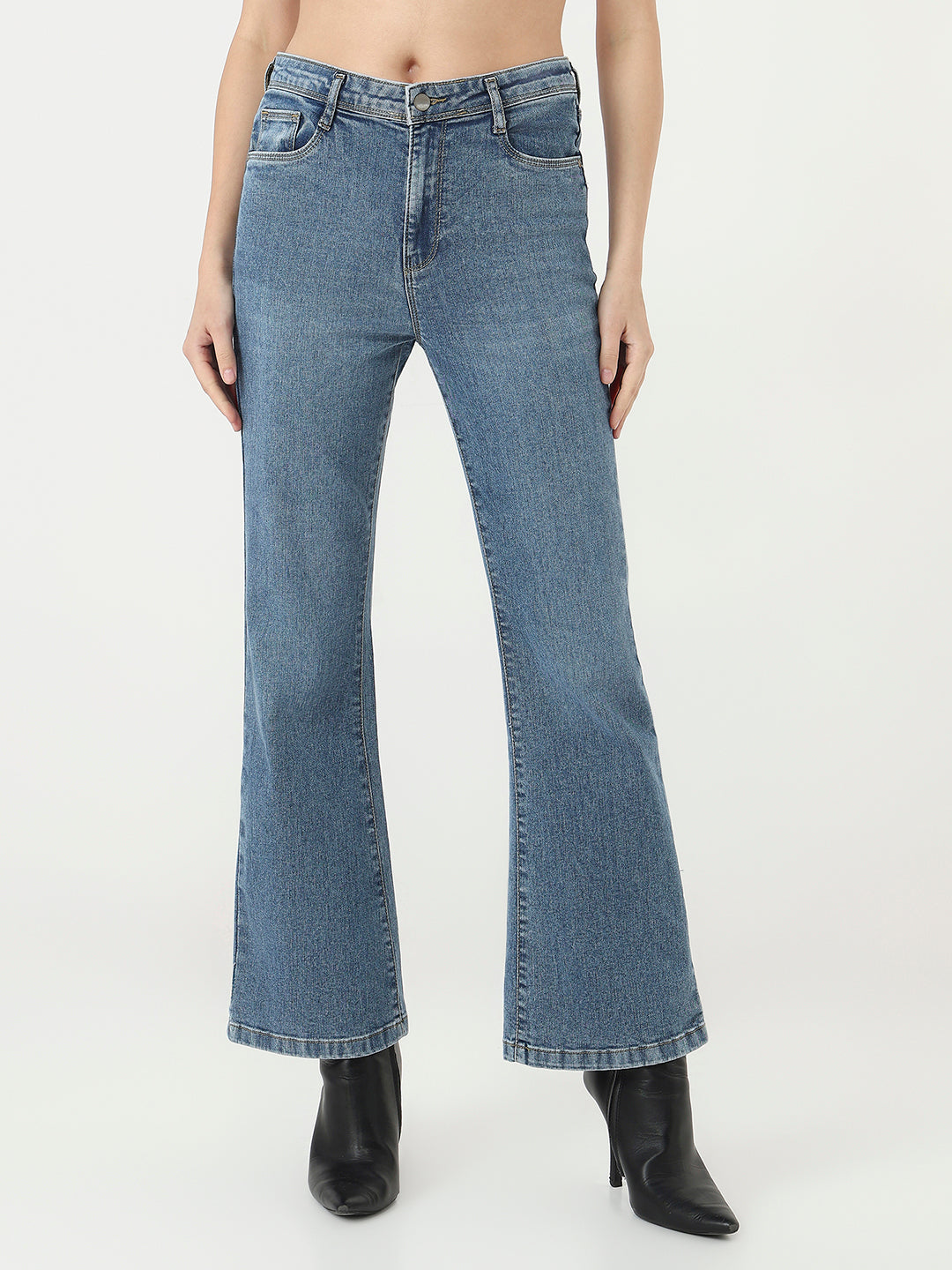 Blue High-Rise Mini Flare Jeans