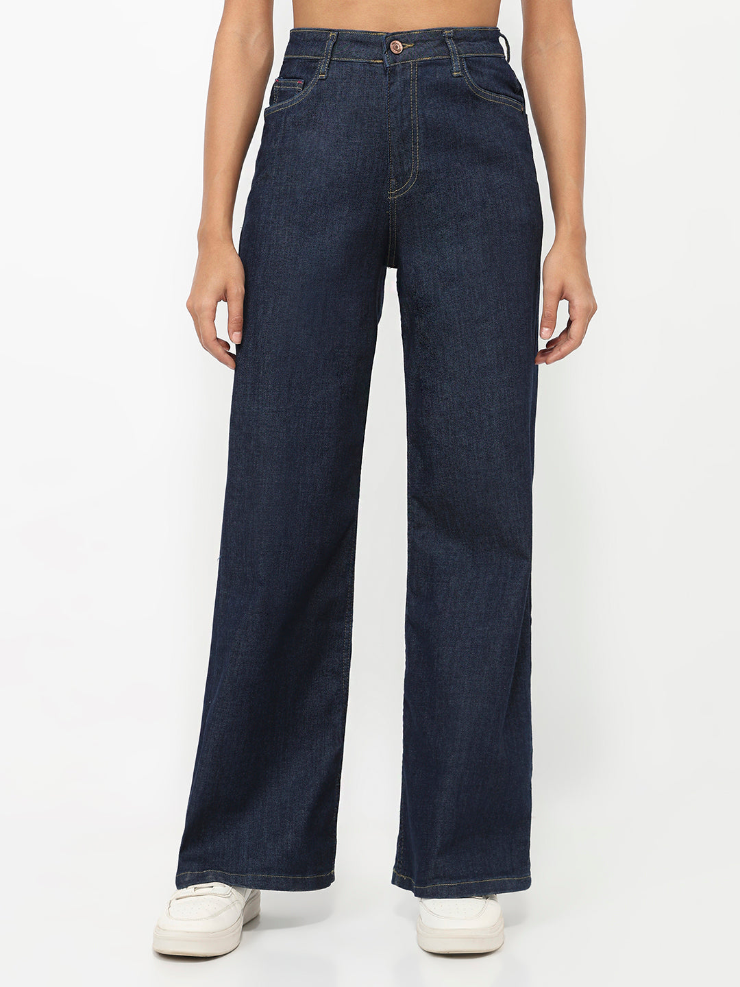 Women Dark Blue Super Wide Leg Jeans