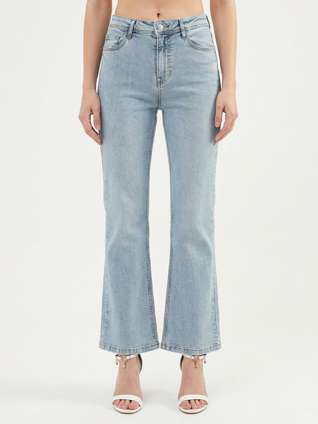Women Light Blue High-Rise Flare Jeans