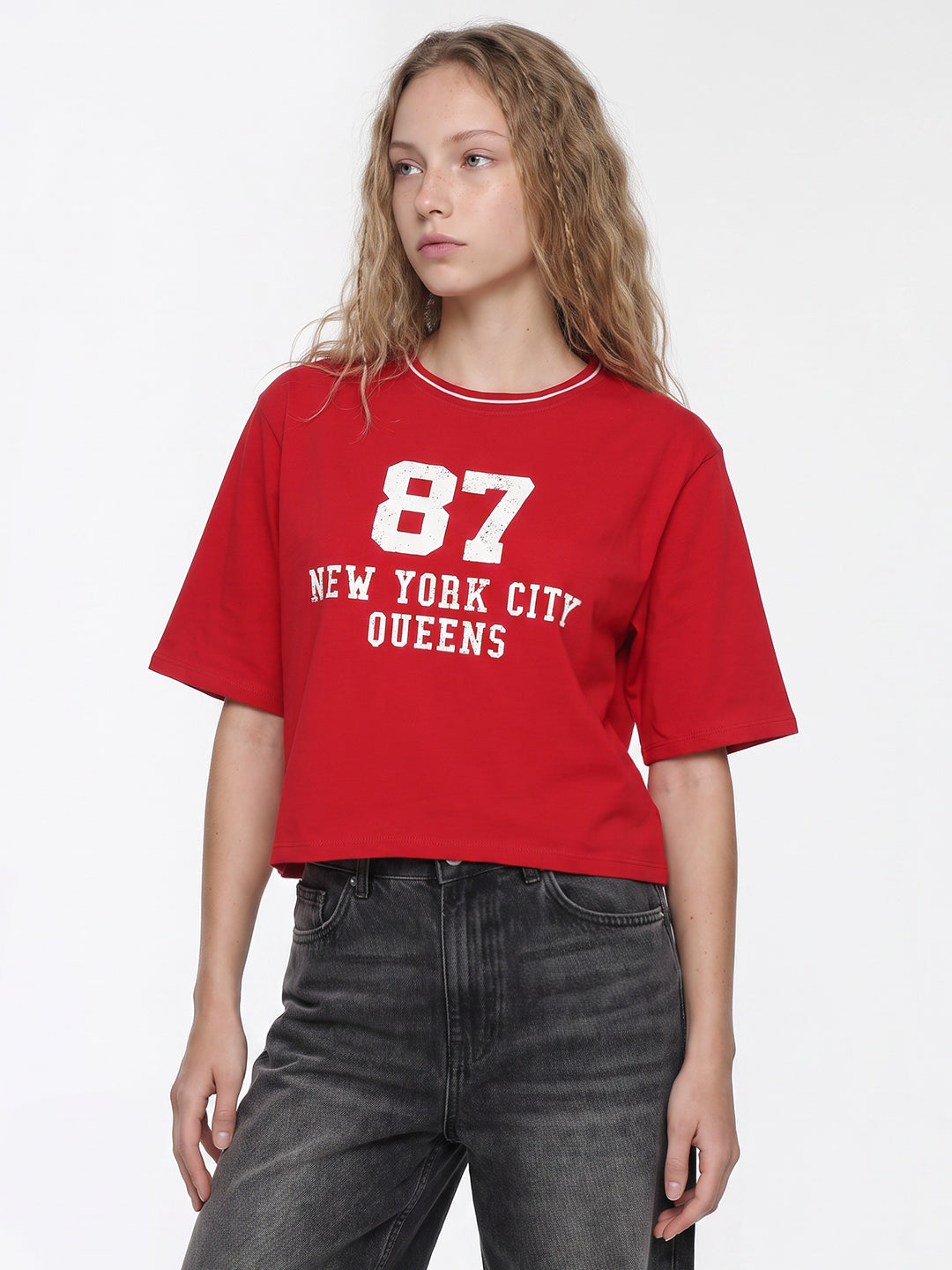 Red Graphic Crop Tees