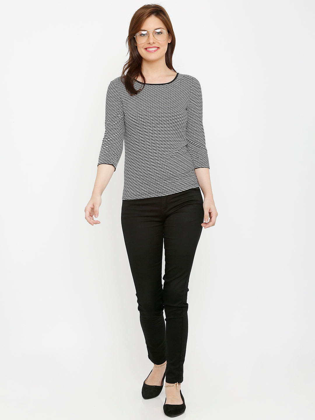 Women White/Navy Top
