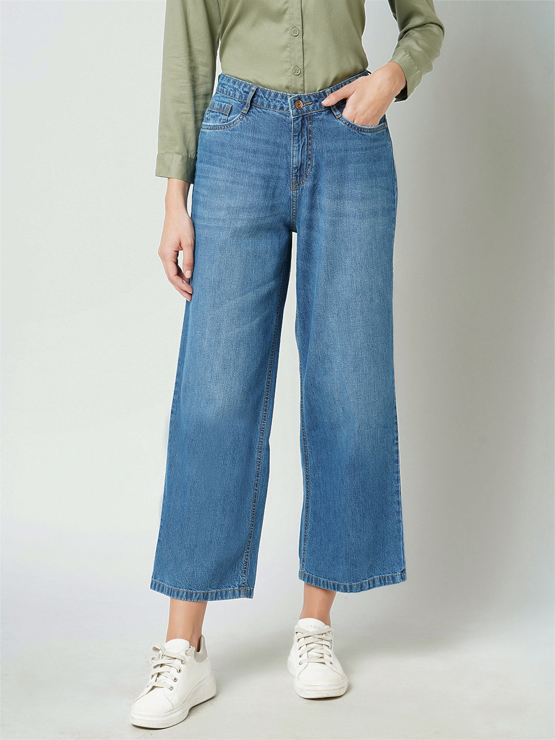 Women Mid-Rise Wide Leg Jeans