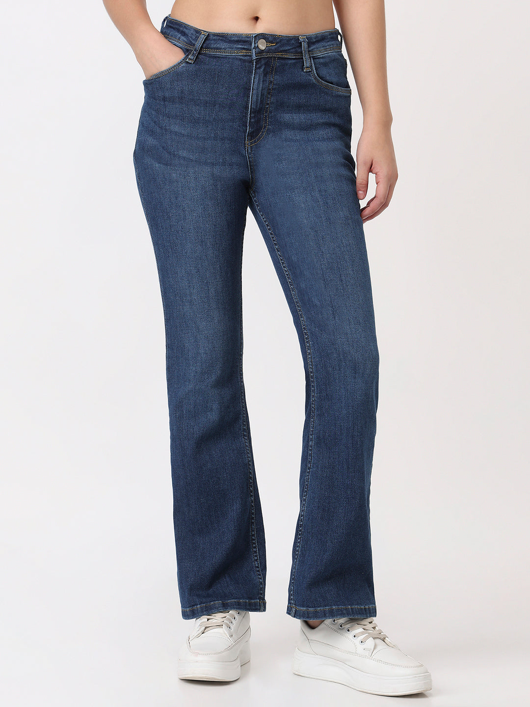 Women Dark Blue High-Rise Flare Jeans