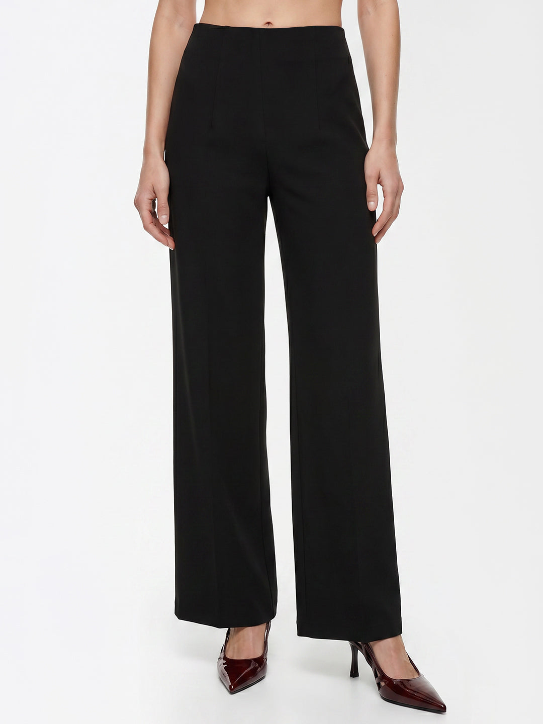 Women Black Super Wide Leg Treggings