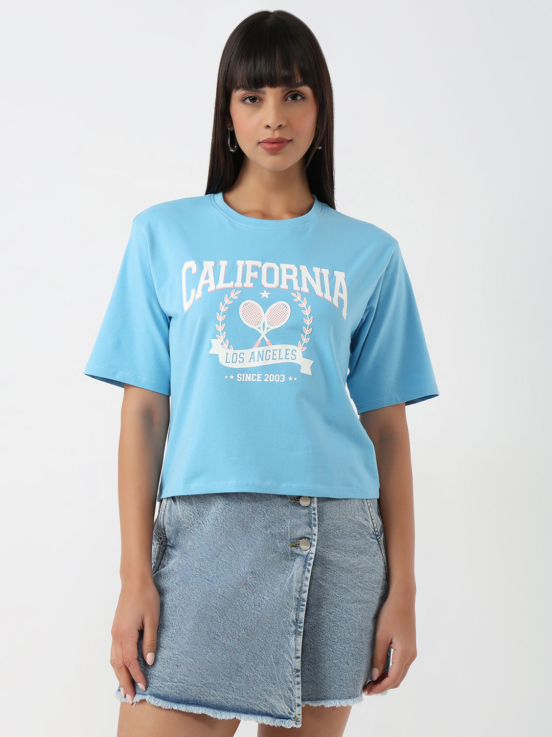 Women Sky Slim Crop Graphic T-Shirt
