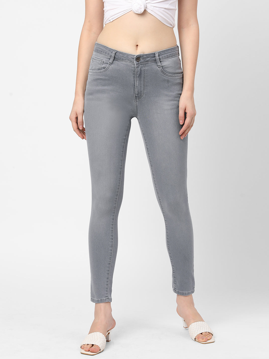 Women Grey Mid-Rise Skinny Fit Jeans