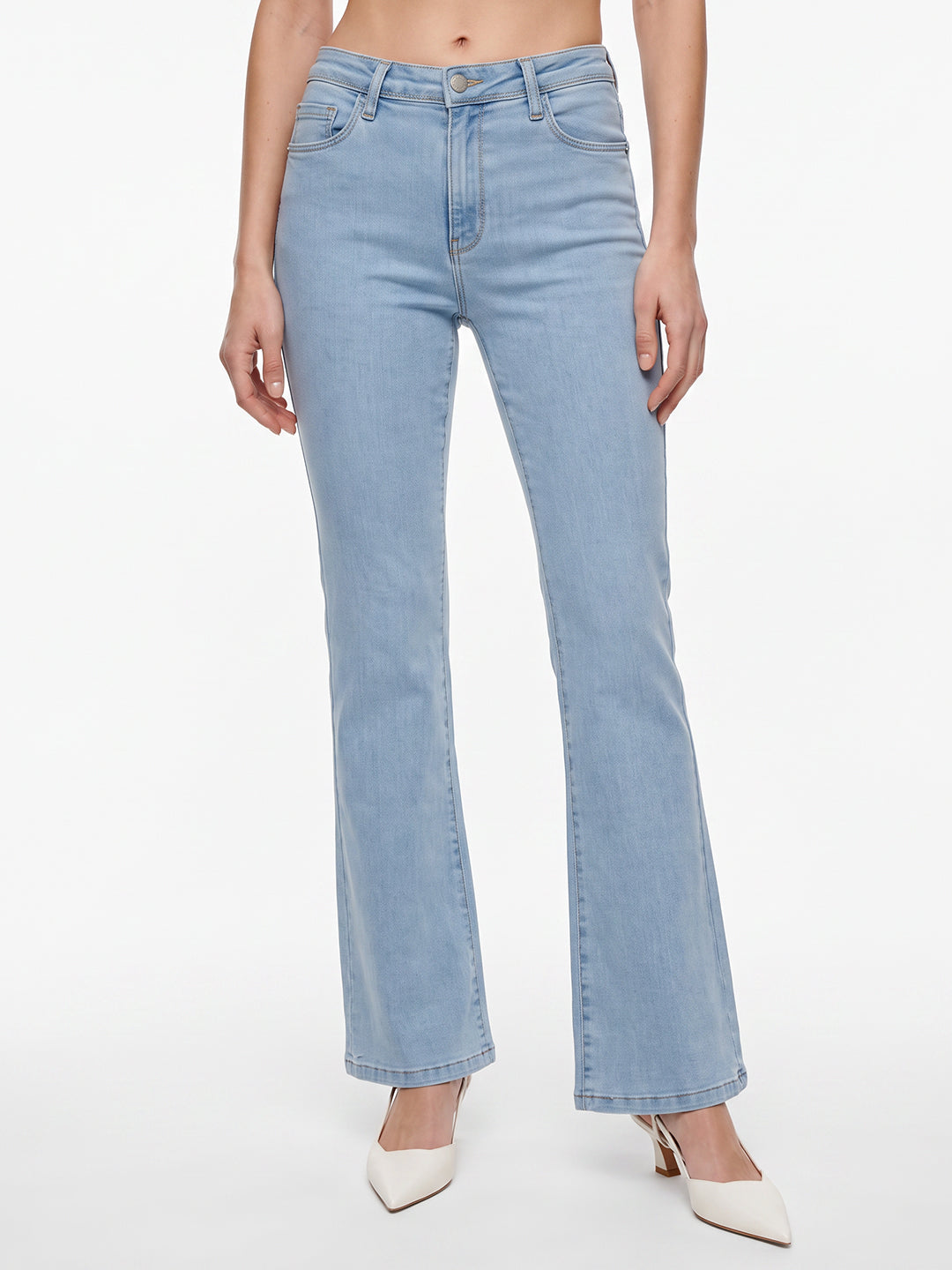 Women Light Blue High-Rise Mini Flare Jeans